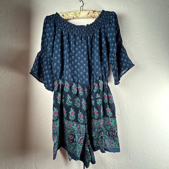 ETT:TWA Anthropologie Womens Navy Purple Floral Printed Paisley Romper XS New - Picture 2 of 8